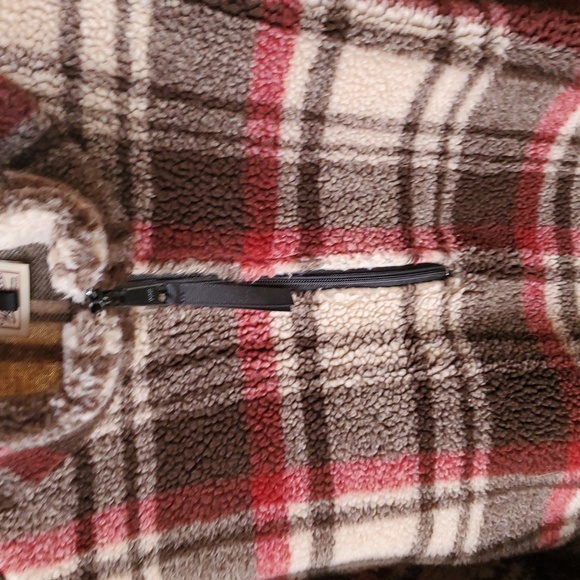 Woolrich Brown Plaid Heavy Fleece 1/4 Zip Pullover Sz. XL Jacket w Pockets - Picture 4 of 12